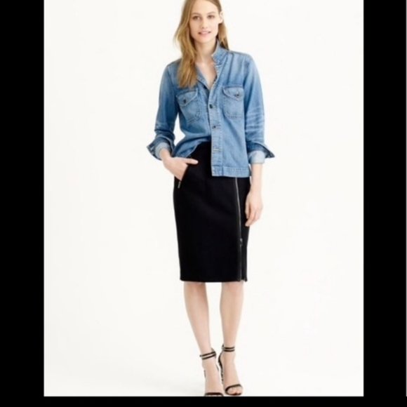 J CREW Black Diagonal Asymmetrical Zipper Thick Knit Lined Pencil Skirt Sz 4